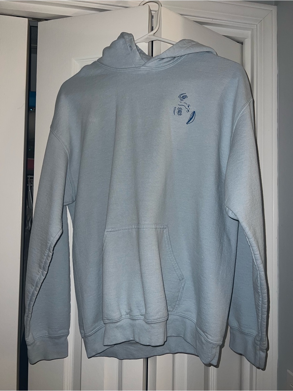 Women's Light Blue Pullover Hoodie with Minimal Chest Motif